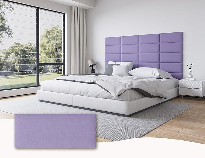 Stick-On Upholstered Headboard Panels for Full Size, 6 Pieces Fabric Tufted Wall Backboard, Self-Adhesive Soundproof and Reusable Anti-Collision Bed Panels for Bedroom Wall, 10"x24" Each, Purple