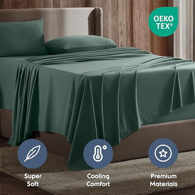Nestl Short Queen Sheet Set - 1800 Ultra-Soft Microfiber - Double Brushed - Deep Pockets - Easy Fit - 4 Piece Set - Bed Sheets (Short Queen, Forest Green)