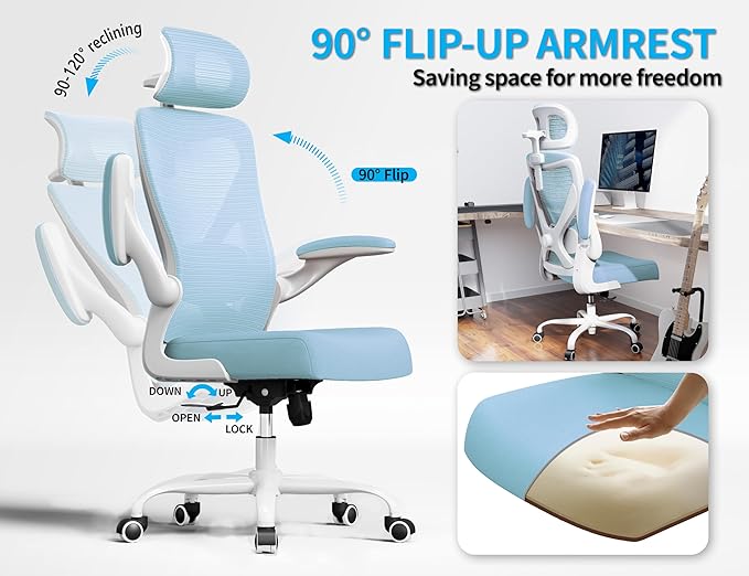 Office Chair - Ergonomic Office Chair with Back Support, Ergonomic Computer Chair - Home Office Desk Chairs, 400lbs Wide Seat Big and Tall Office Chairs with Headrest, Comfy Desk Chairs (Lake Blue)