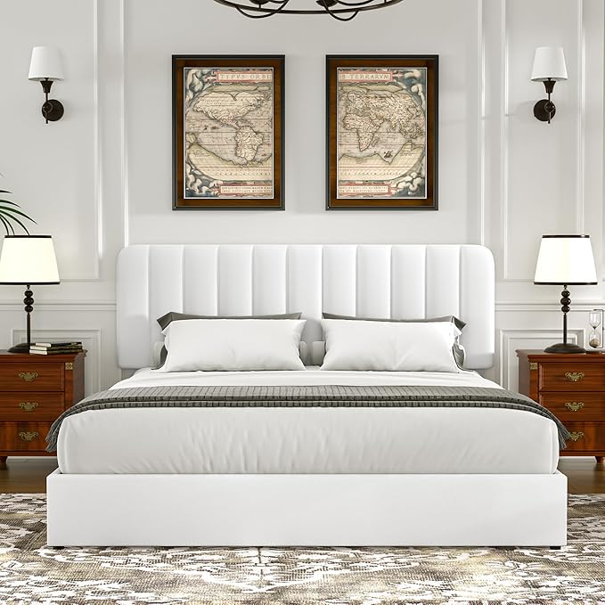 VECELO Queen Size Upholstered Bed Frame with 4 Drawers and Headboard, Velvet Platform Storage Bedframe, Wooden Slats Support, No Box Spring Needed,Snow-White