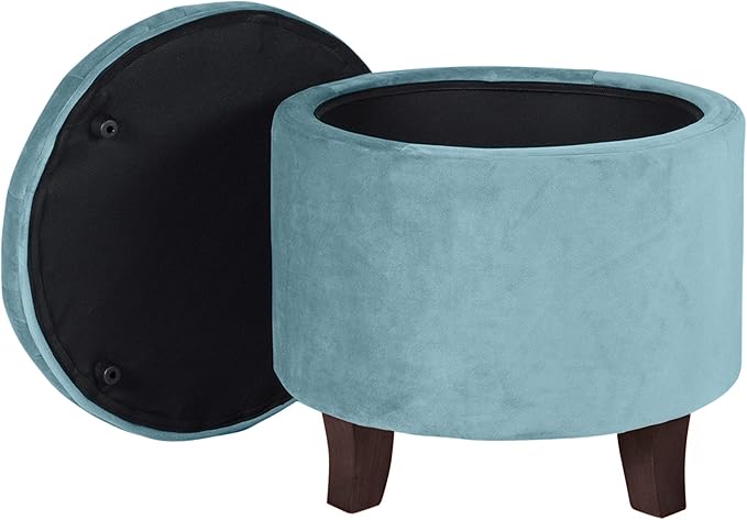 Homepop Home Decor | Upholstered Round Velvet Tufted Foot Rest Ottoman | Ottoman with Storage for Living Room & Bedroom | Decorative Home Furniture, Teal Small