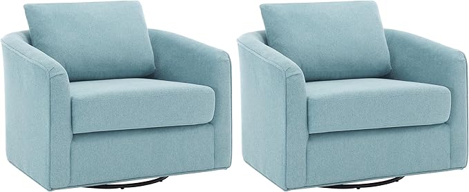 MINCETA Accent Chairs,Oversized 360 Swivel Armchair(Seat Area:25.6" D x 26.8" W),Modern Comfy Reading Chairs for Living Room with Metal Base,Set of 2,Performance Fabric in Teal
