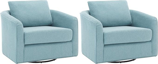 MINCETA Accent Chairs,Oversized 360 Swivel Armchair(Seat Area:25.6" D x 26.8" W),Modern Comfy Reading Chairs for Living Room with Metal Base,Set of 2,Performance Fabric in Teal