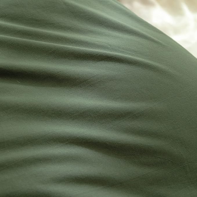 BESTOUCH Duvet Cover Set 100% Washed Cotton Linen Feel Super Soft Comfortable Chic Lightweight 3 PCs Home Bedding Set Solid Olive Green Super King