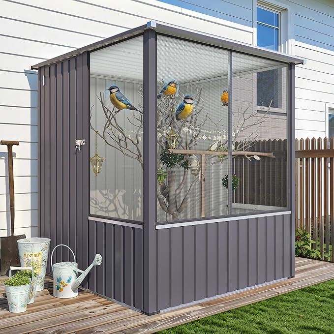 AECOJOY 5x5 FT Storage Shed, Metal Sheds & Outdoor Storage Clearance with Lockable Doors and Ventilated Mesh, Utility Garden Tool Shed for Backyard, Patio, Poolside
