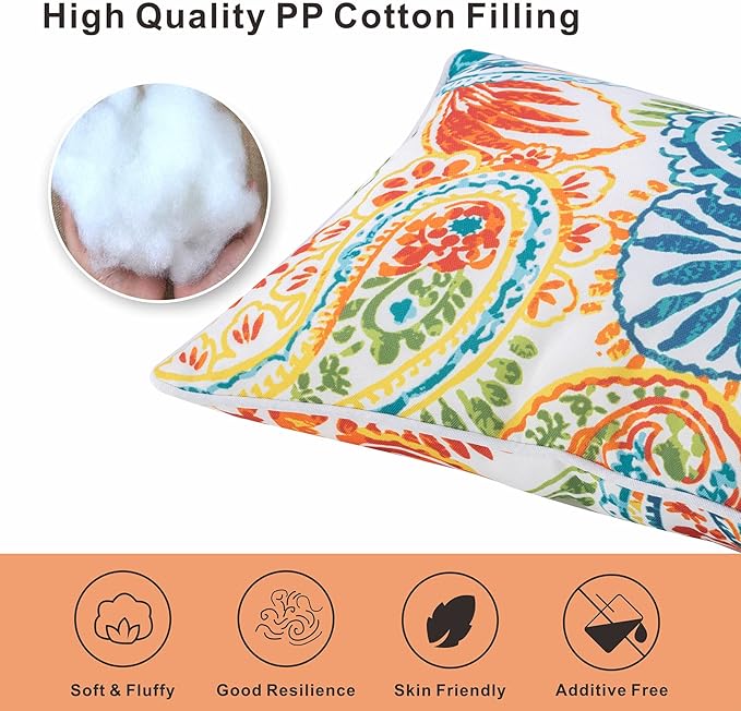 Outdoor Lumbar Pillows Waterproof Set of 2 Decorative Pillows with Inserts 12×20 Inch Outdoor Pillow for Patio Furniture (Paisley Print)