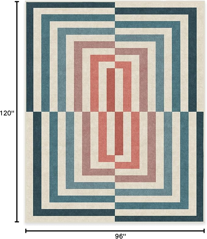 RUGGABLE x Jonathan Adler Washable Modern Area Rug – Op Art Teal 8x10, Stain-Resistant, Non-Slip – Large Machine Washable Rugs for Living Room, Bedroom, Hallway, Entryway & Office–with Standard Pad