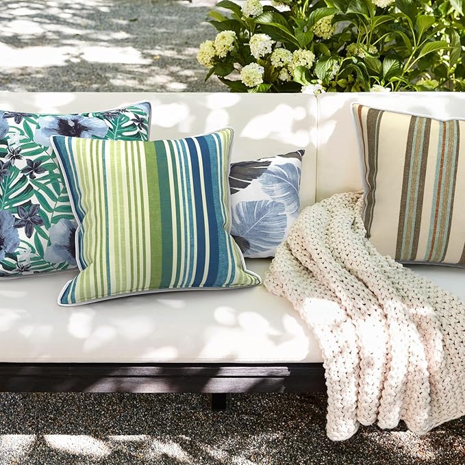 Outdoor Throw Pillow Covers Pack of 2, Decorative Water Repellent Square Pillow Cases 18x18 Inch, Patio Pillowcases for Home Patio Furniture Use, Stripe Onyx
