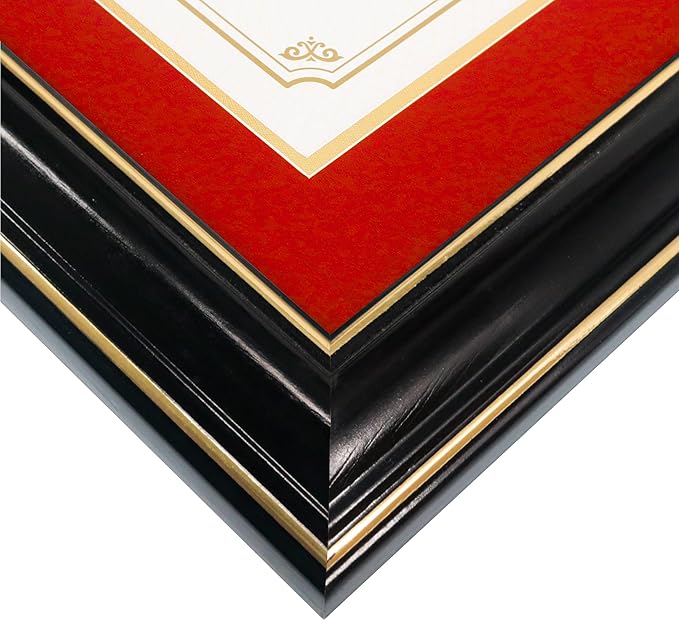 GraduationMall 8.5x11 Diploma Frame with Red over Gold Mat or Display 11x14 Certificate without Mat,Solid Wood & UV Protection Acrylic,Glossy Black Finish with Gold Trim,2 Pack