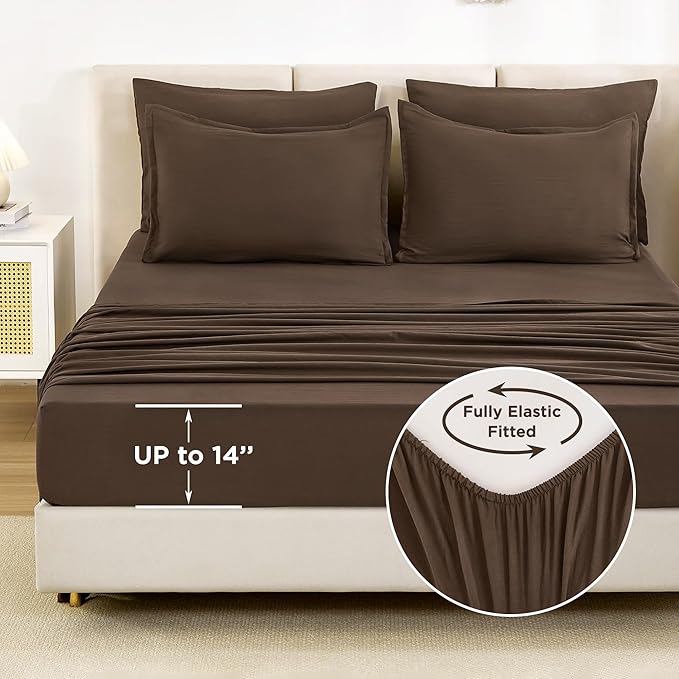 Litanika California King Comforter Set Brown - 7 Pieces Bed in a Bag Cal King Bedding Comforter Sets, Plain Lightweight Bed Set with Comforter, Sheets, Pillowcases & Shams