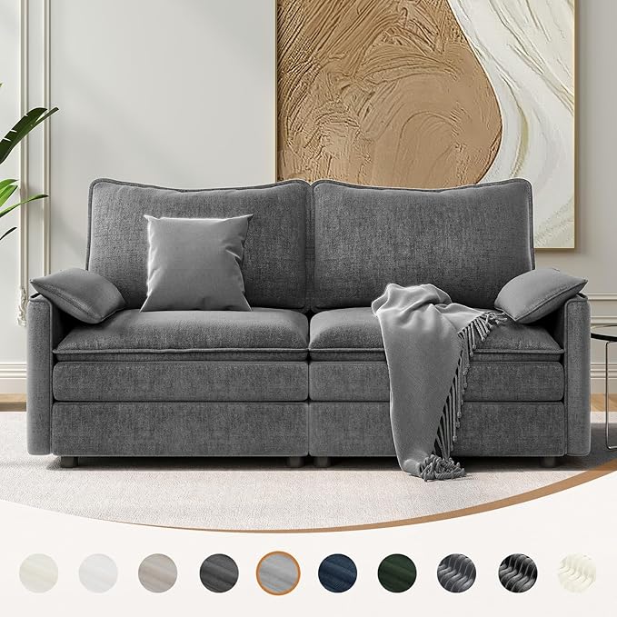 Vesgantti 74" Loveseat Sofa for Living Room, Comfy Cloud Couch Deep Seat Chenille Modern 2 Seater Small Sofa with Armrest Pillow, Easy Assembly for Small Spaces, Gray