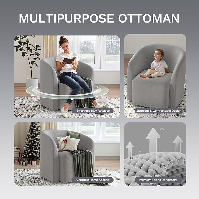 COLAMY Swivel Accent Chair,Swivel Barrel Chair,Upholstered Comfy 360 Degree Swivel Chair for Living Room/Bedroom/Waiting Room/Office(Grey)