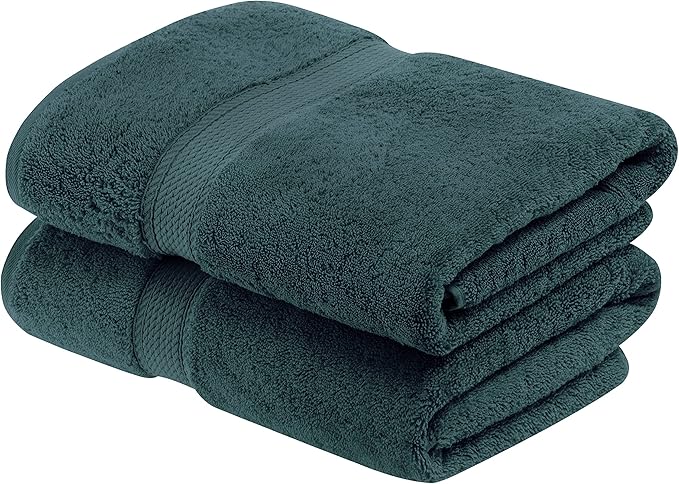 Superior Egyptian Cotton Pile Bath Towel Set of 2, Ultra Soft Luxury Towels, Thick Plush Essentials, Absorbent Heavyweight, Guest Bath, Hotel, Spa, Home Bathroom, Shower Basics, Teal