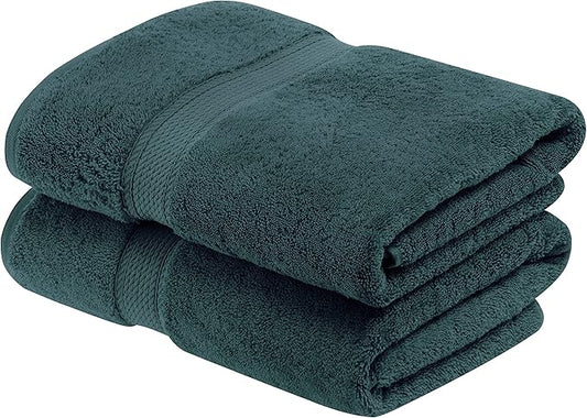 Superior Egyptian Cotton Pile Bath Towel Set of 2, Ultra Soft Luxury Towels, Thick Plush Essentials, Absorbent Heavyweight, Guest Bath, Hotel, Spa, Home Bathroom, Shower Basics, Teal