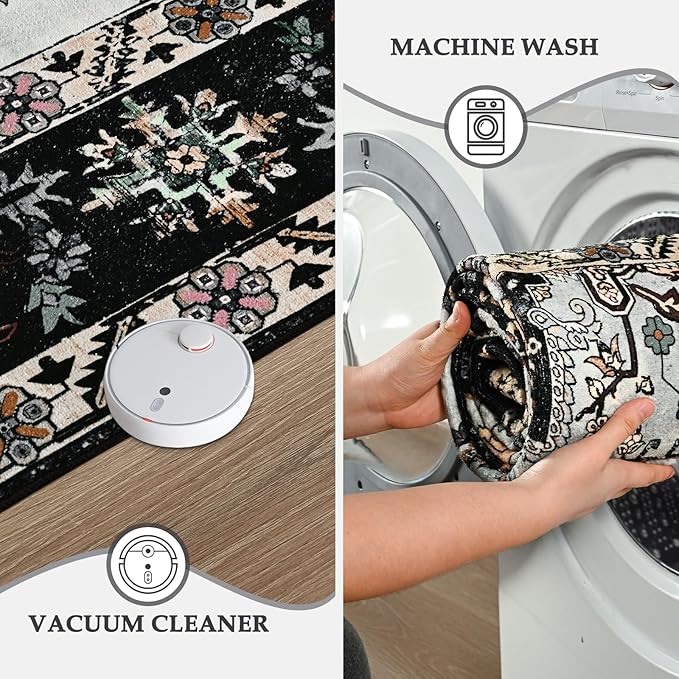 8x10 Area Rug for Living Room, Modern Washable Rug Non Slip Low Pile Large Area Rugs for Living Room, Bedroom, Farmhouse, Dining Room, Black