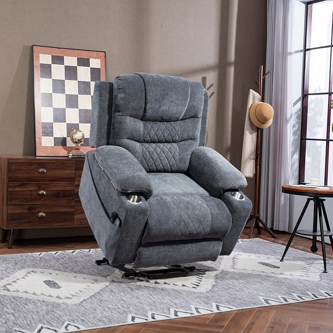 Infinite Position Lay Flat Lift Chairs Recliners for Elderly, Oversized Power Lift Heavy Duty Wide Recliner Chair 400lb, Extended Foot Rest, Armrest Storage, Cup Holders for Big Tall Man