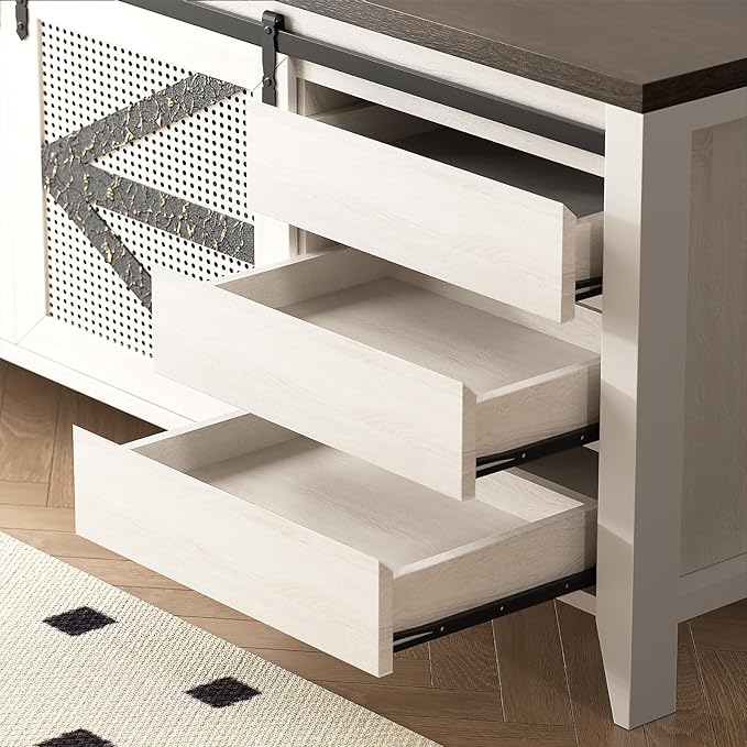 VFK 60 Inch TV Stand for TVs up to 65", Rustic Farmhouse Media Console with Sliding Barn Doors, 6 Drawers, Entertainment Center for Living Room