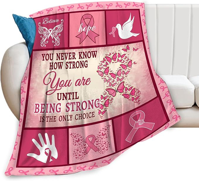 Breast Cancer Gifts Breast Cancer Awareness Blanket Cozy Fleece Flannel Survivor Throw Blanket Soft Warm Plush Bedding Get Well Gifts for Women for Couch Sofa Bed 50"X60"