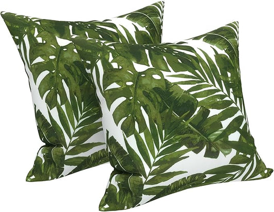 LVTXIII Outdoor/Indoor Throw Pillows, Decorative Throw Pillows with Inserts, 18”x18” Square Pillows for Bed, Couch, Sofa and Patio Furniture (Set of 2, Palm Green)