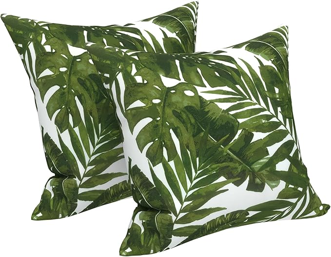 LVTXIII Outdoor Throw Pillows, Decorative Throw Pillows with Inserts, 16"x16" Square Pillows for Bed, Couch, Sofa and Patio Furniture, Set of 2, Palm Green