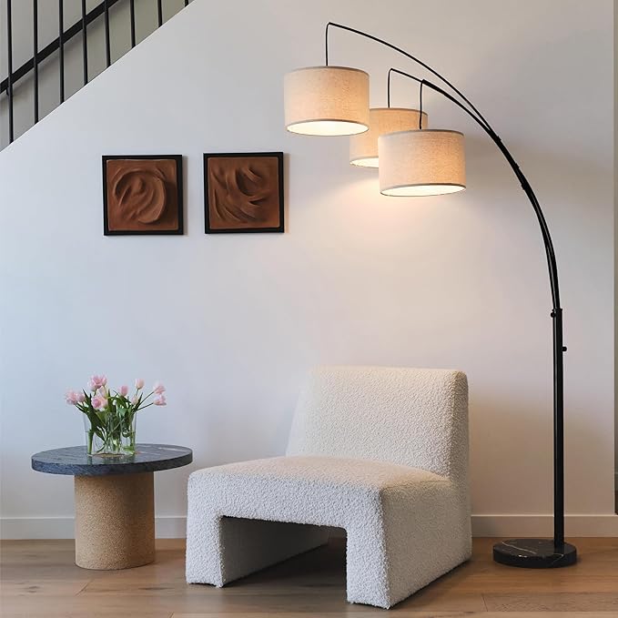 Brightech Trilage Arc Floor Lamp for Living Room, Multi Head Tree Floor Lamp for Bedroom, 3 Lights Standing Lamps Hanging Over The Couch - Black