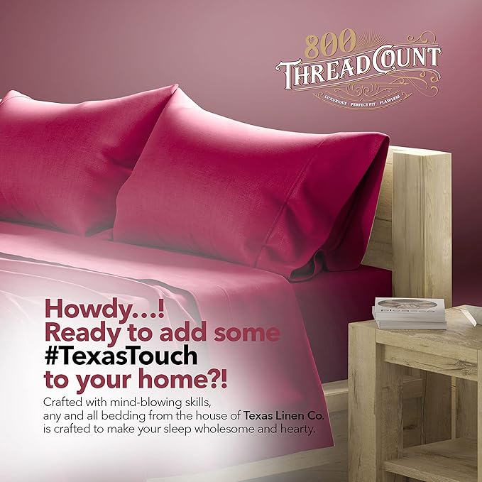 TEXAS LINEN CO. Luxury Egyptian Cotton Twin Sheet Set - 800 Thread Count 3 PC Burgundy Egyptian Cotton Sheets for Twin Size Bed, Extra Long Staple Soft Cooling Sheets, Deep Pocket Dorm Sheets Set