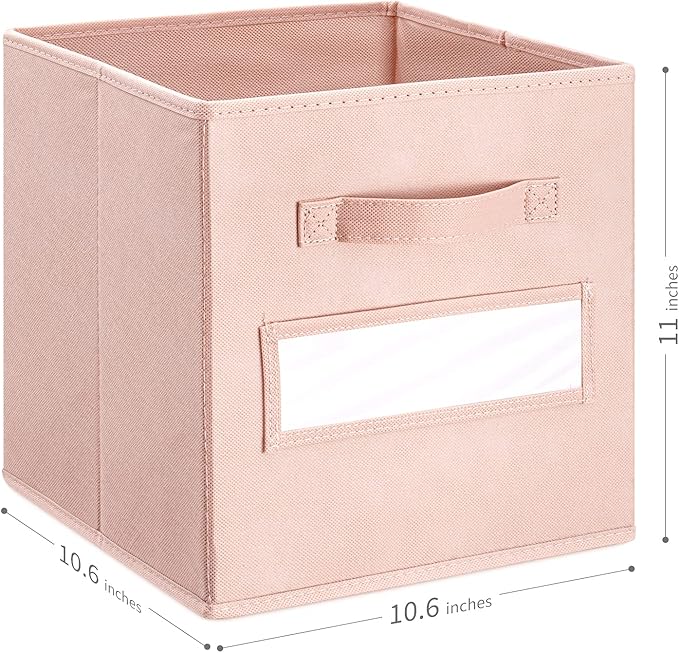 artsdi 11 Inch Storage Cube,Storage bin,cube storage (Set of 10) Foldable Fabric Cube Storage Bins with 10 Labels Window Cards & a Pen,Baskets Containers for Shelves,Closet Organizers Box,Pink