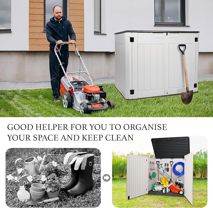 47 Cu ft Outdoor Storage Shed, Large Resin Outdoor Storage Box for Patio Garden Yard Outdoor Storage Cabinet for Tools Pool Supplies - Lockable Deck Boxes Outdoor Waterproof