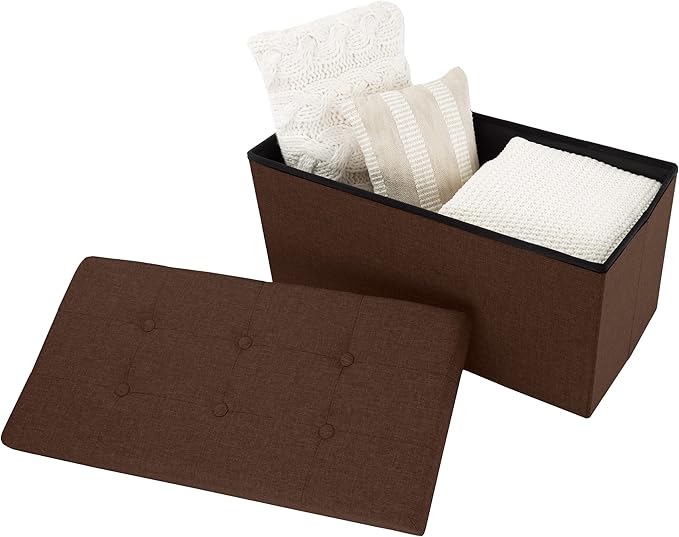Folding Storage Ottoman - 30-Inch Tufted Footrest, Linen Chest, or Bench with Removable Bin for Living Room, Bedroom, or Dorm by Lavish Home (Brown)