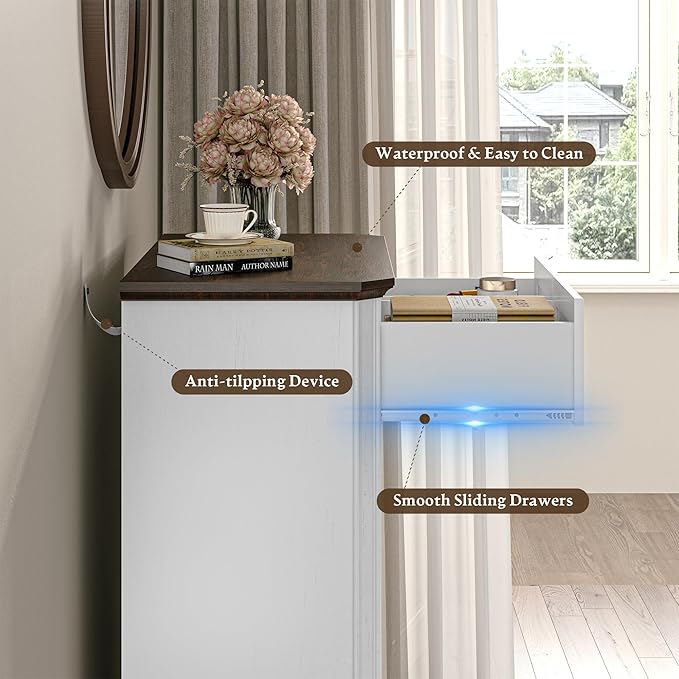 Farmhouse 6 Drawer Dresser for Bedroom, Tall Rustic Chest of Drawers with Metal Handle, Wood Vintage Storage Tower Cabinet, Wooden Closet Storage Dressers Organizer for Living Room, Hallway, White