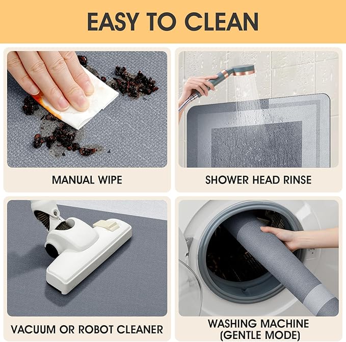 ACCUMTEK Ultra Thin Bath Mats Fit Under Door, Upgrade Backing Non Slip Bath Mat, Quick Dry Ultra Absorbent Bath Mat, Machine Washable Bathroom Rugs for Bathroom Floor, Bathtub, Kitchen, Grey, 32"x20"