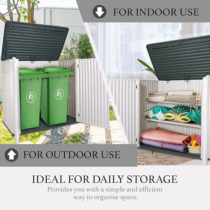 47 Cu ft Outdoor Storage Shed, Large Resin Outdoor Storage Box for Patio Garden Yard Outdoor Storage Cabinet for Tools Pool Supplies - Lockable Deck Boxes Outdoor Waterproof