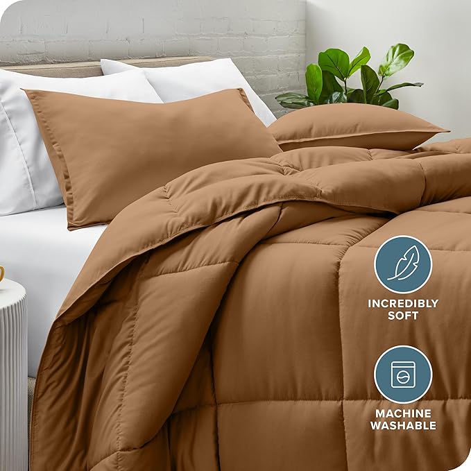 Bare Home Comforter Set - King/California King Size - Ultra-Soft - Goose Down Alternative - Premium 1800 Series - All Season Warmth (King/Cal King, Caramel)