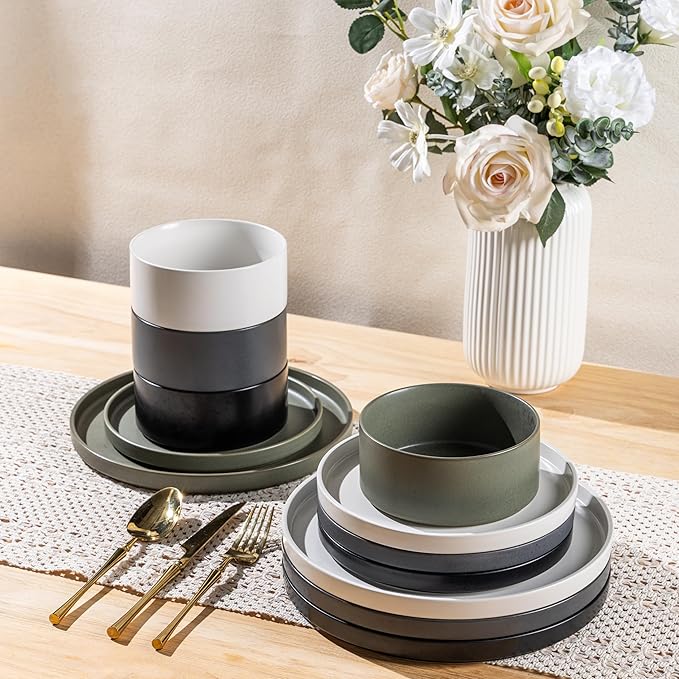 GBHOME Ceramic Dinnerware Sets for 8, Stoneware Plates and Bowls Sets,Chip and Scratch Resistant Dishes,Dishwasher & Microwave& Oven Safe Dishes sets,Reactive Glaze-Colorful