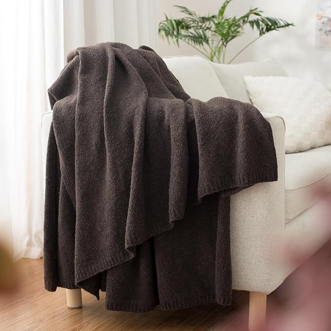 Carriediosa Wool Blend Knit Throw Blanket 60" X 80" Twin, 50% Recycled Polyester Soft Cable Knitted Fluffy Throws for Couch Lightweight Woven Blankets for Sofa Fuzzy Cozy Bed Cover, Chestnut Brown