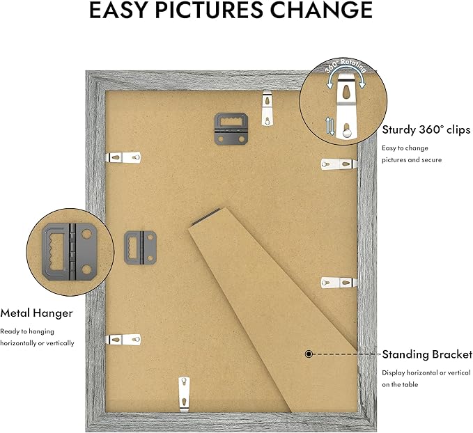 8.5 by 11 Diploma Picture Frame, Made of Real Glass and Wooden Certificate Frame, Horizontal and Vertical Display for Wall or Tabletop (Grey, 1Pack)