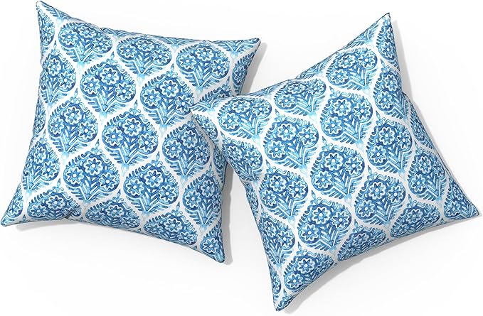 Outdoor Pillows for Patio Furniture 18x18 inch, Square Outdoor Throw Pillows with Inserts, Decorative Toss Pillows for Garden Couch Home Sofa Office Chair, Pack of 2, Celadon Geometric