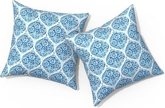 Outdoor Pillows for Patio Furniture 18x18 inch, Square Outdoor Throw Pillows with Inserts, Decorative Toss Pillows for Garden Couch Home Sofa Office Chair, Pack of 2, Celadon Geometric