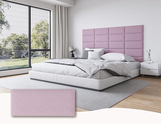 Upholstered Queen Headboard, Wall Mounted 9PCS Peel and Stick Bed Panels, Interior Decor Cabeceras de Cama Queen, Headboards for Adjustable Bed, 10"x24" Each, Pink