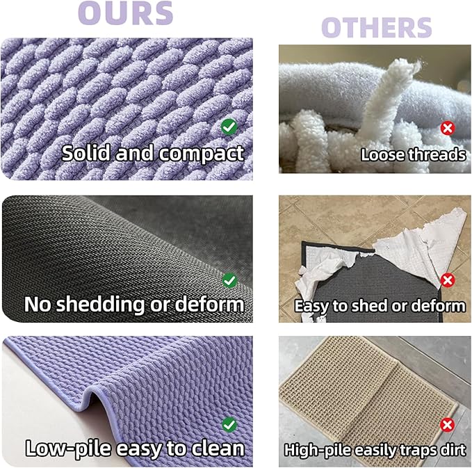 Bathroom Runner Rugs - Non Slip, Washable, Super Absorbent Chenille Bath Rug, Lavender 24"x70"