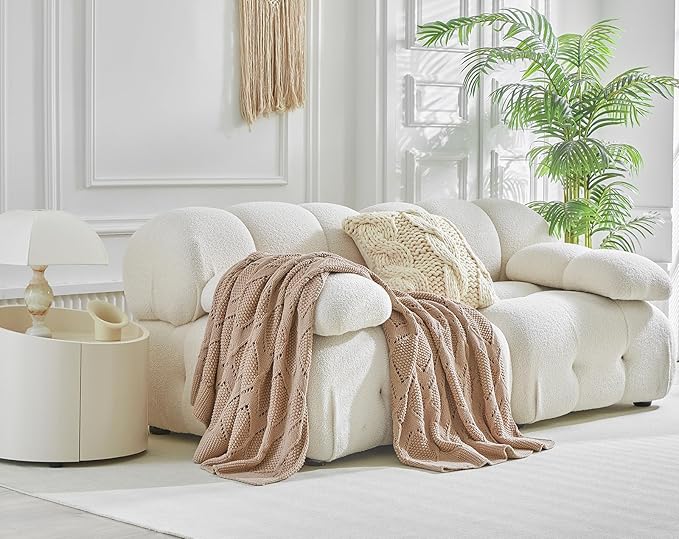 Longhui bedding Chunky Cotton Knit Throw Blanket for Couch, Sofa, Bed, or Chair, Decorative Breathable Fall Cable Knit Blanket 60 x 80 Inches, Pink Rose