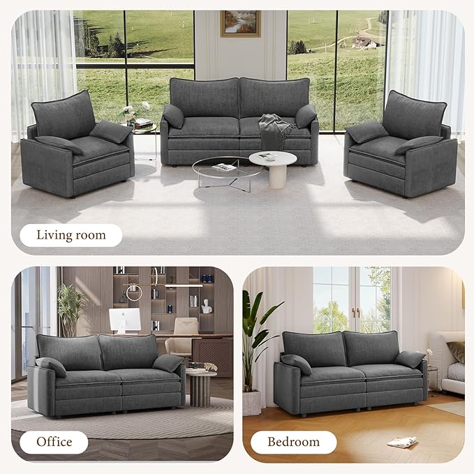 Vesgantti 74" Loveseat Sofa for Living Room, Comfy Cloud Couch Deep Seat Chenille Modern 2 Seater Small Sofa with Armrest Pillow, Easy Assembly for Small Spaces, Gray