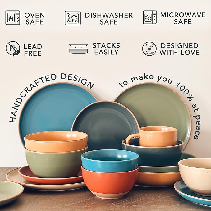 Mora Ceramic Artisan Matte Large Latte Mug Set of 4, 16oz - Microwavable, Porcelain Coffee Cups With Big Handle - Modern, Boho, Unique Style For Any Kitchen. Microwave Safe Stoneware - Safari Colors