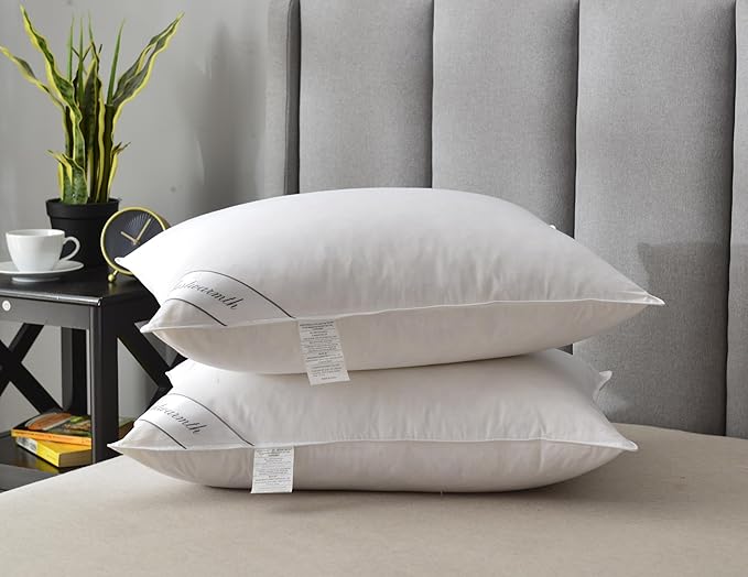 Goose Feathers Down Pillow for Sleeping,Hotel Collection Queen Size Soft Bed Pillow,100% Cotton Cover Queen Size (20X30IN) 1 Pack