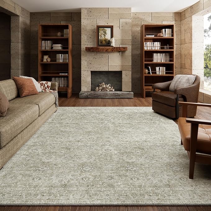 8x10 Washable Area Rugs Ultral Soft Non-Slip Stain Resistant Vintage Boho Large Carpet for High-Traffic Living Room & Dining Room