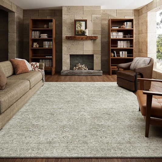 8x10 Washable Area Rugs Ultral Soft Non-Slip Stain Resistant Vintage Boho Large Carpet for High-Traffic Living Room & Dining Room