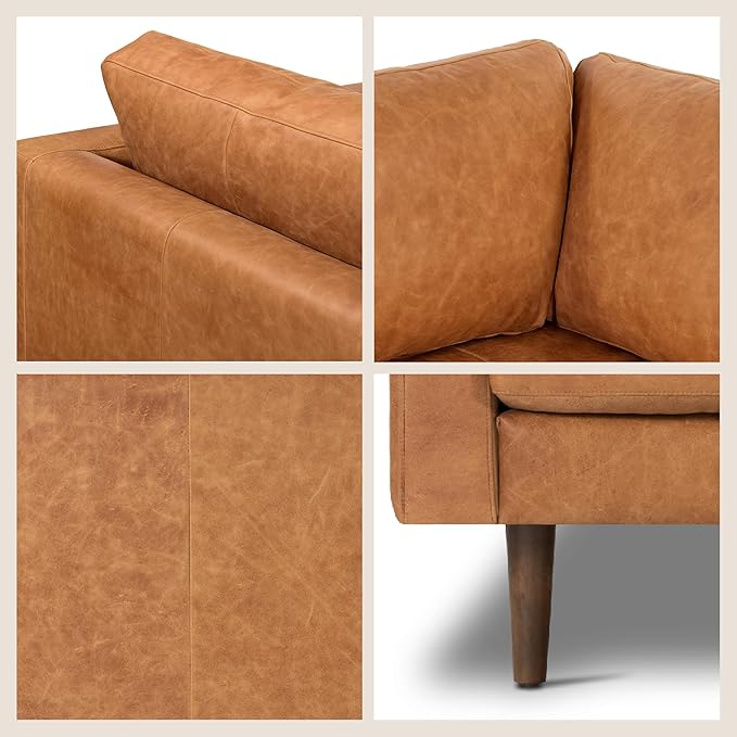 POLY & BARK Napa Leather Corner Sectional Sofa in Full-Grain Pure-Aniline Italian Tanned Leather in Cognac Tan