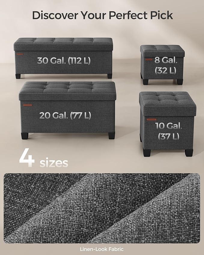 SONGMICS Storage Ottoman Bench, Foldable Foot Rest with Legs, 15 x 30 x 15.2 Inches, End of Bed Bench, Storage Chest, Load up to 660 lb, for Living Room, Bedroom, Entryway, Slate Gray ULSF16GYZ