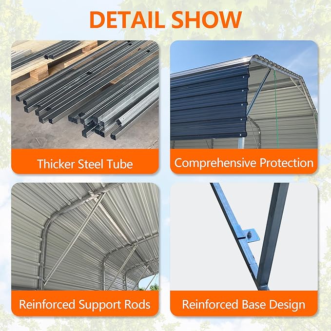 11x19 FT Metal Carport, Heavy Duty with Galvanized Steel Roof for Carport Camping Garden Wedding BBQ Commercial