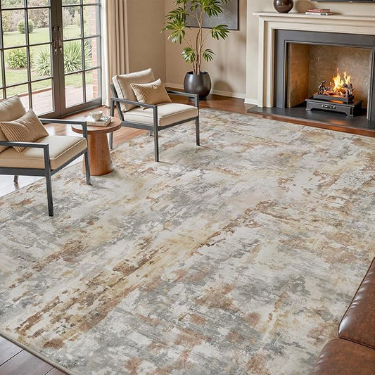 tchdio Area Rug 8x10 Rugs for Living Room- Abstract Soft Living Room Rug-Non Slip Carpet- Washable Rug for Bedroom Dining Room Home Office Modern Rugs Light Grey/Brown/Beige